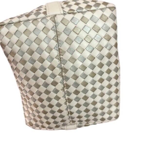GANSON Woven Leather Shoulder Bag - Putty Color with Metallic Silver & Taupe - Picture 6 of 10